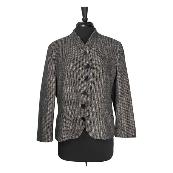 Ralph Lauren Women’s Blazer 14 Gray Wool Blend Birdseye Equestrian Button Jacket - Picture 1 of 8